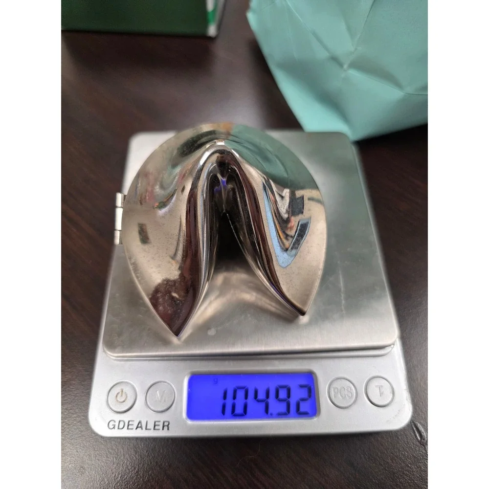 Silver Tone Metal‎ Fortune Cookie Hinged Trinket Box Keepsake Jewelry Case